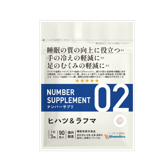 むくみの改善をサポートする機能性表示食品:ナンバーサプリ02 ヒハツ＆ラフマ