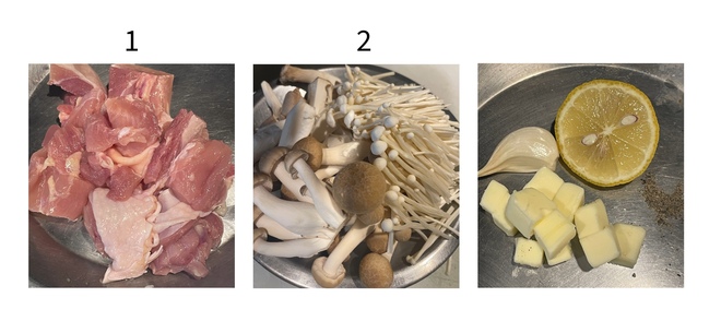鶏ときのこのバター醤油パスタ下準備
